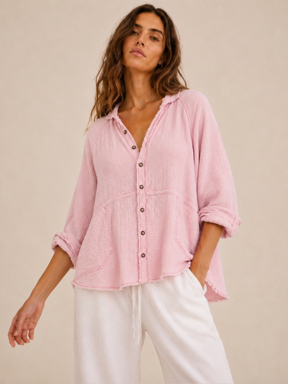 WE THE FREE SUMMER DAYDREAM BUTTON DOWN PINK WOMEN’S XS